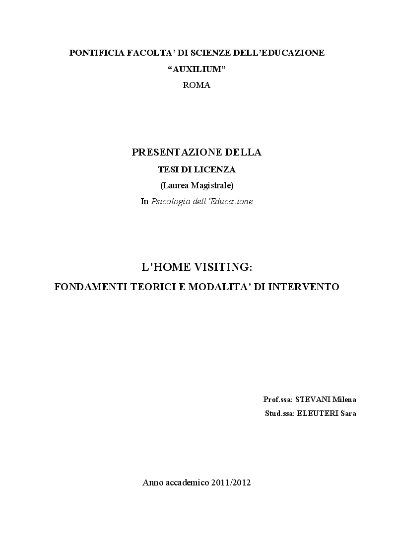 Anteprima della tesi: L'Home Visiting: fondamenti teorici e modelli di intervento, Pagina 1