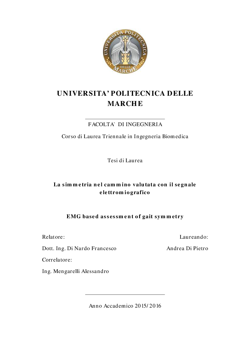 Anteprima della tesi: La simmetria nel cammino valutata con il segnale elettromiografico, Pagina 1