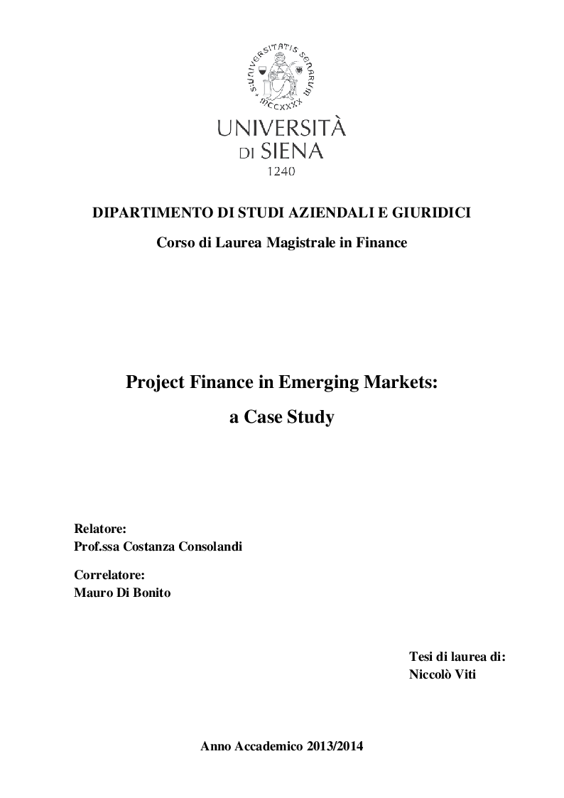 Anteprima della tesi: Project Finance in Emerging Markets: a Case Study, Pagina 1