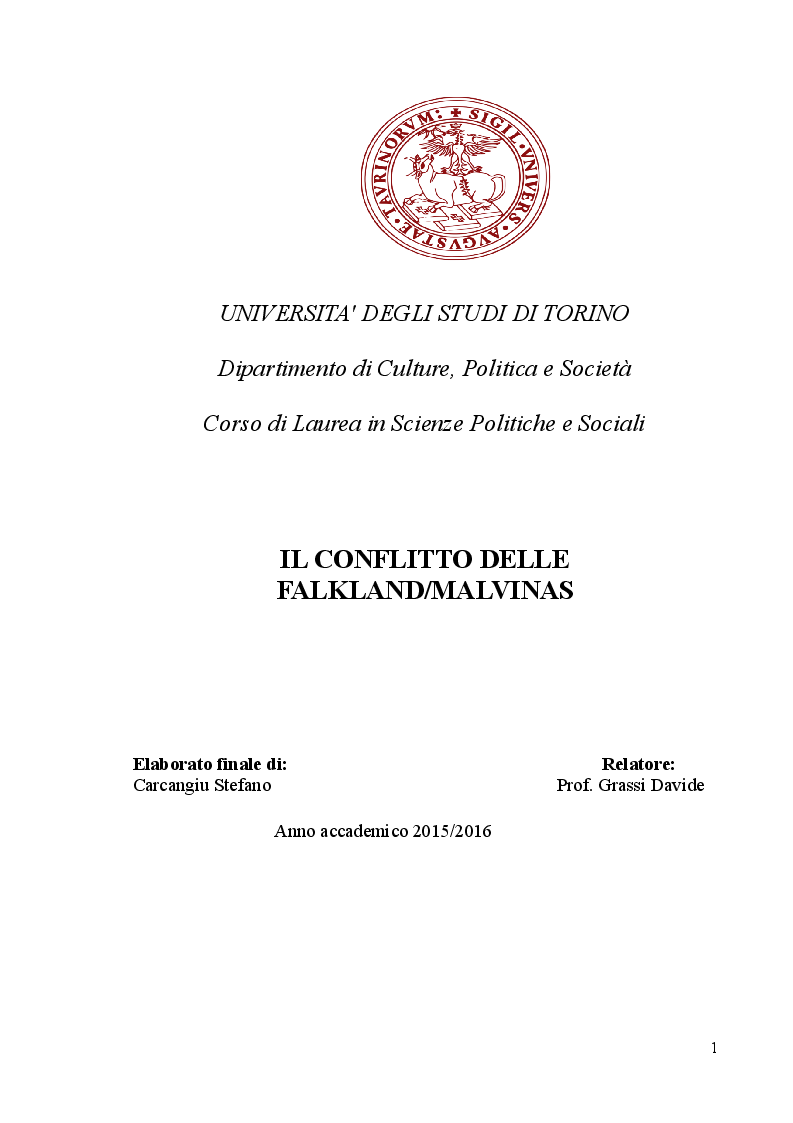 Anteprima della tesi: Il conflitto delle Falkland/Malvinas, Pagina 1