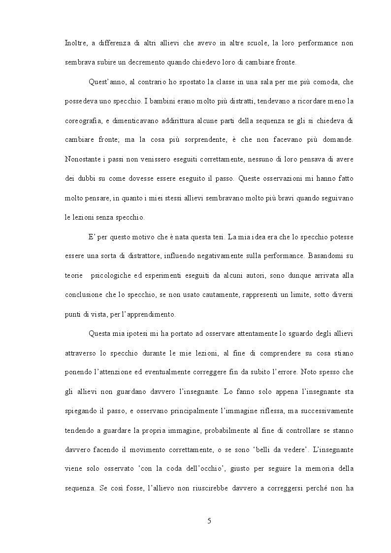 Anteprima della tesi: Lo specchio: ausilio od ostacolo nell'insegnamento della danza? Processi cognitivi e metodologia di insegnamento, Pagina 3
