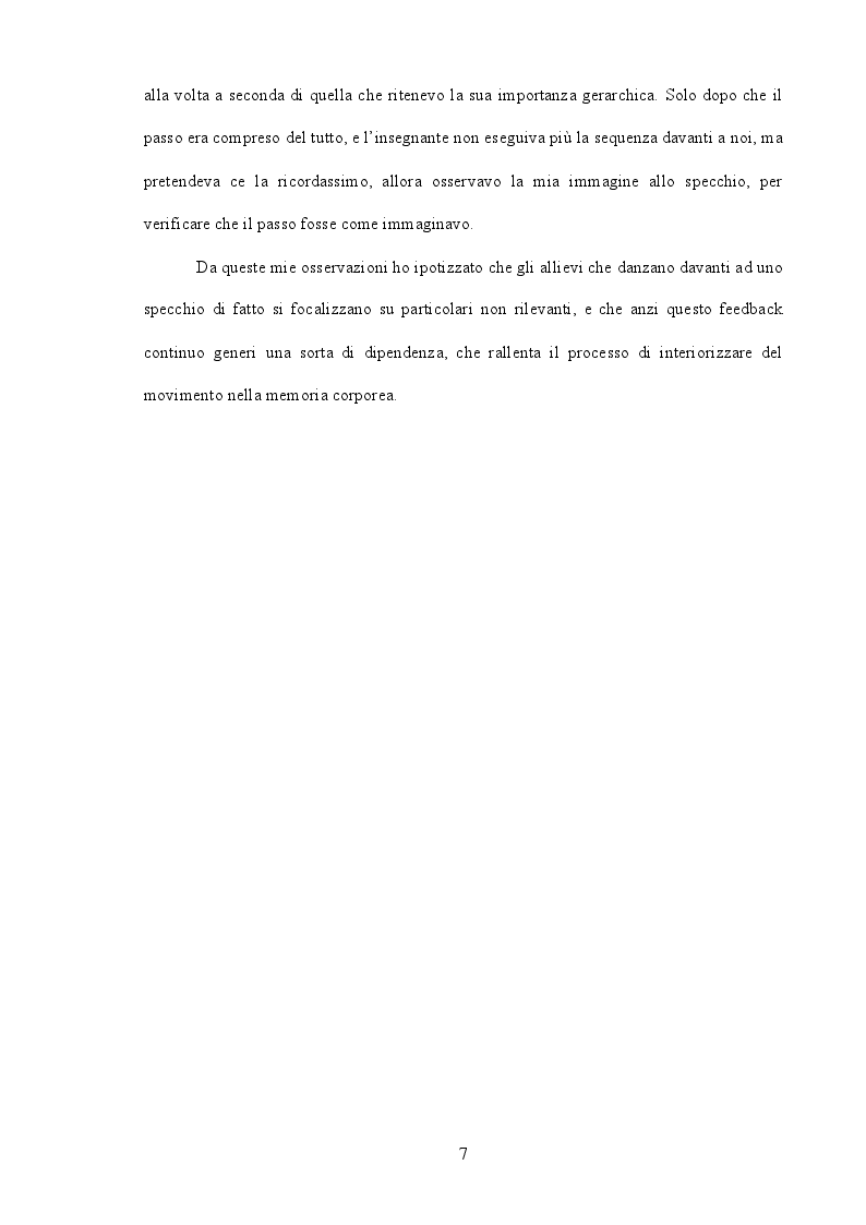 Anteprima della tesi: Lo specchio: ausilio od ostacolo nell'insegnamento della danza? Processi cognitivi e metodologia di insegnamento, Pagina 5