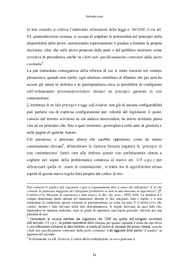 Anteprima della tesi: Il principio di non contestazione: genesi, disciplina e potenzialità semplificatorie nell'ottica del nuovo art. 115 c.p.c., Pagina 6