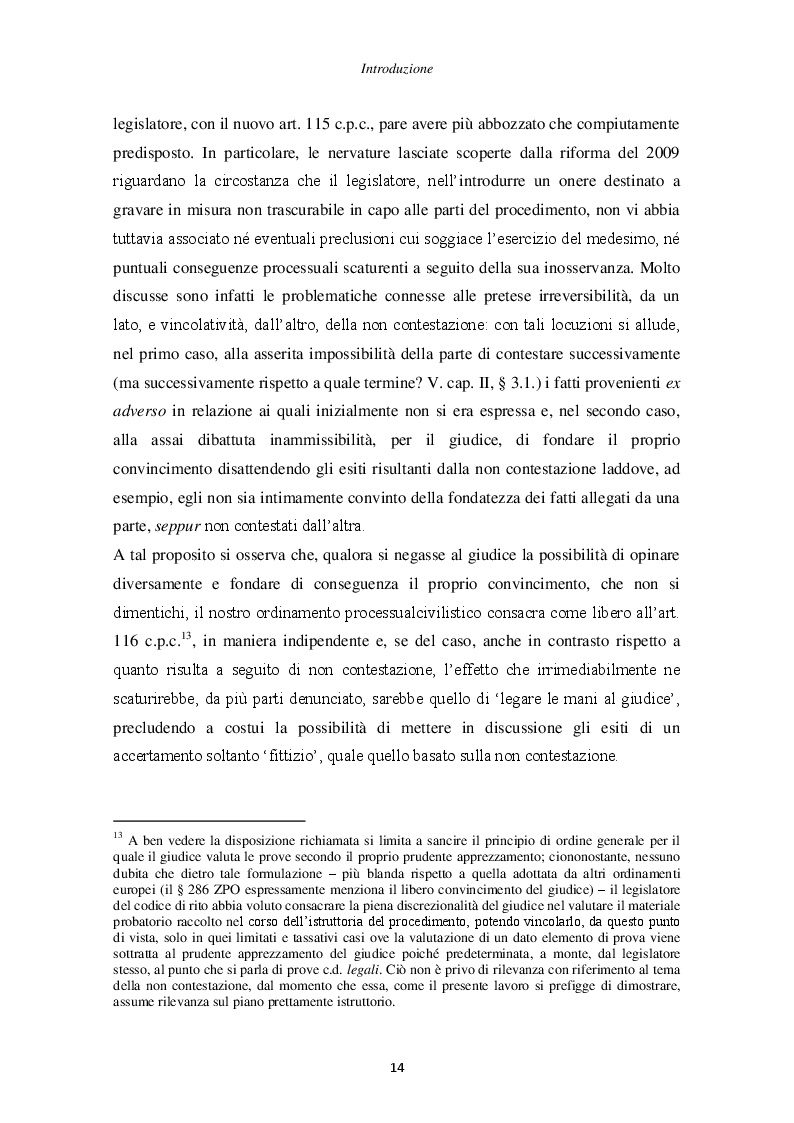 Anteprima della tesi: Il principio di non contestazione: genesi, disciplina e potenzialità semplificatorie nell'ottica del nuovo art. 115 c.p.c., Pagina 9