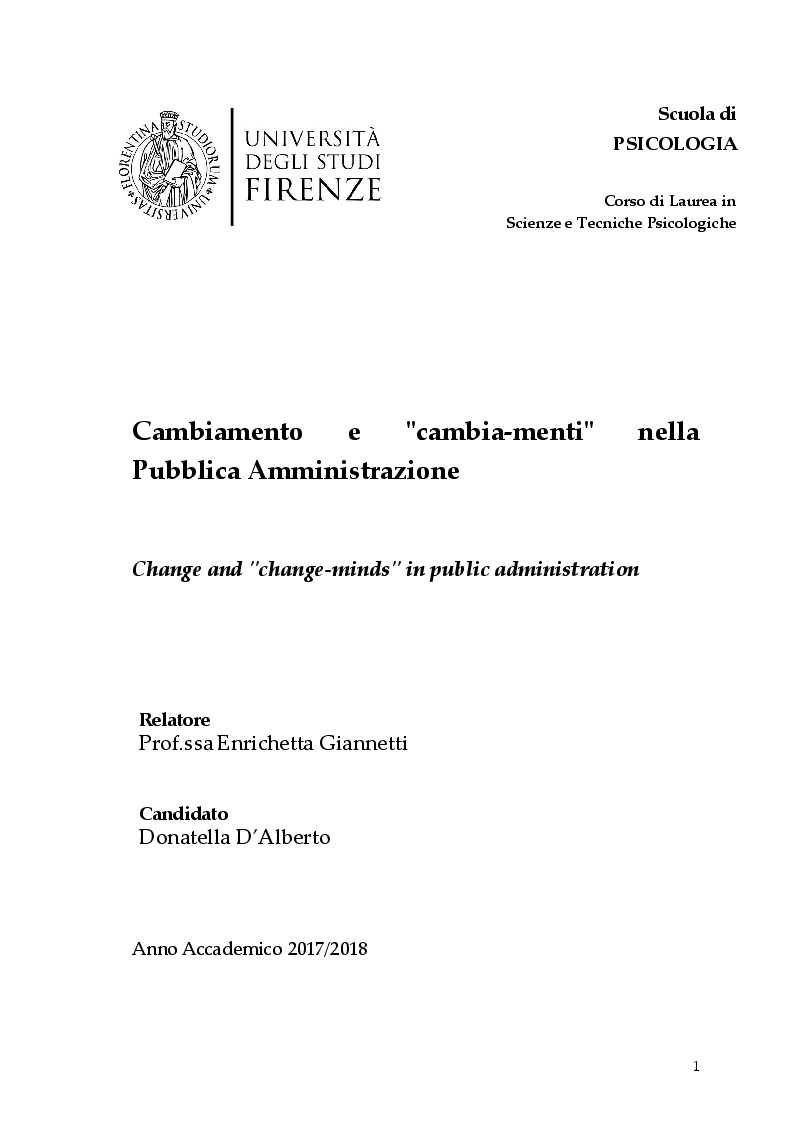 Anteprima della tesi: Cambiamento e ''cambia-menti'' nella Pubblica Amministrazione, Pagina 1
