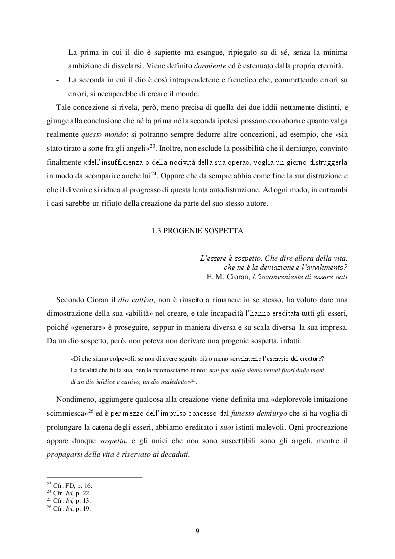 Estratto dalla tesi: La realtà come errore nella speculazione tragica di Emil Cioran