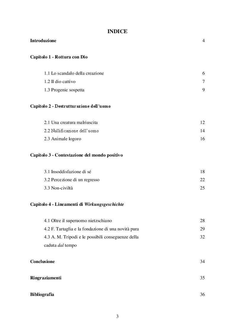 Indice della tesi: La realtà come errore nella speculazione tragica di Emil Cioran, Pagina 1