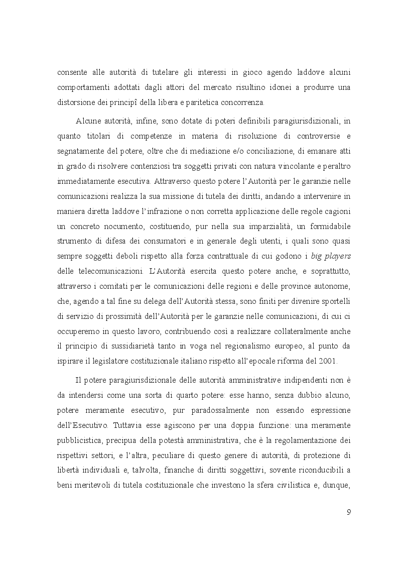 Anteprima della tesi: Le controversie tra utenti e operatori di comunicazioni elettroniche: il ruolo dell’Autorità per le garanzie nelle comunicazioni e dei comitati regionali per le comunicazioni, Pagina 5