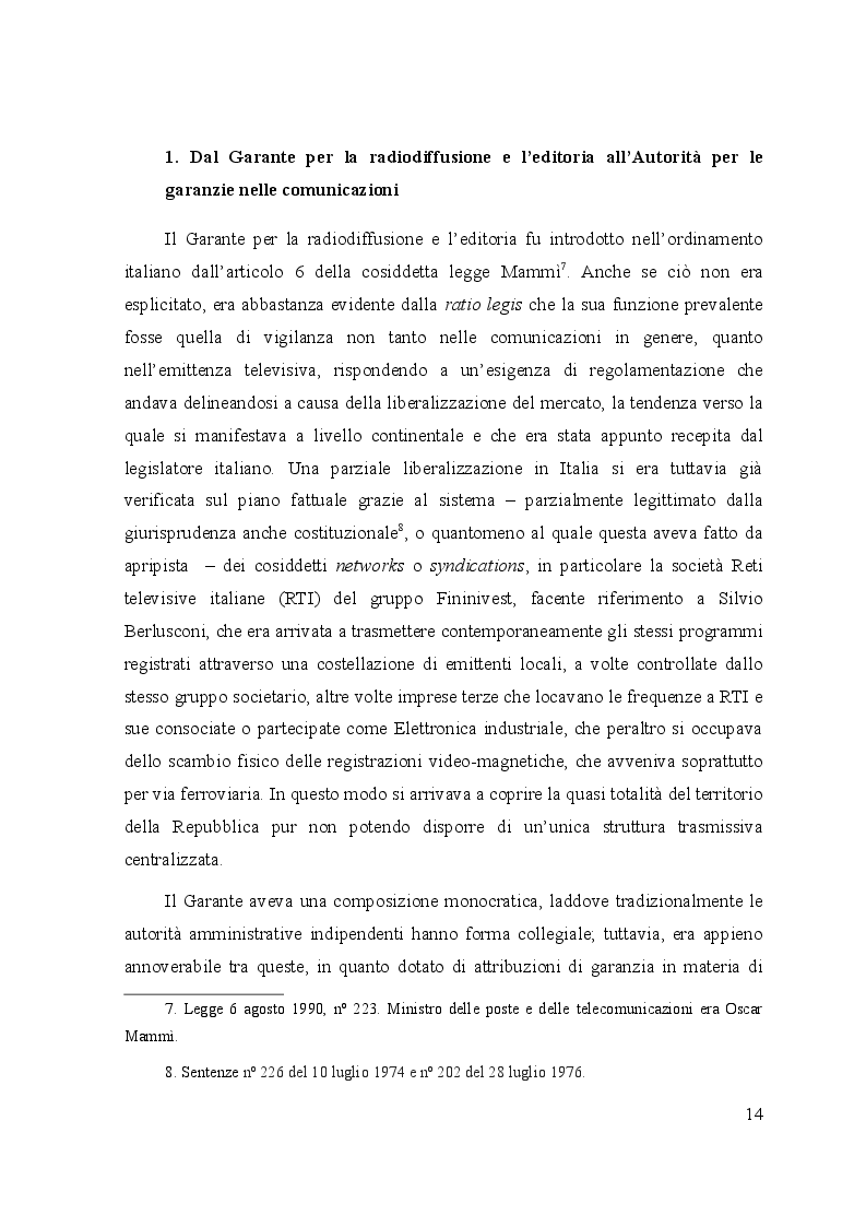 Anteprima della tesi: Le controversie tra utenti e operatori di comunicazioni elettroniche: il ruolo dell’Autorità per le garanzie nelle comunicazioni e dei comitati regionali per le comunicazioni, Pagina 9