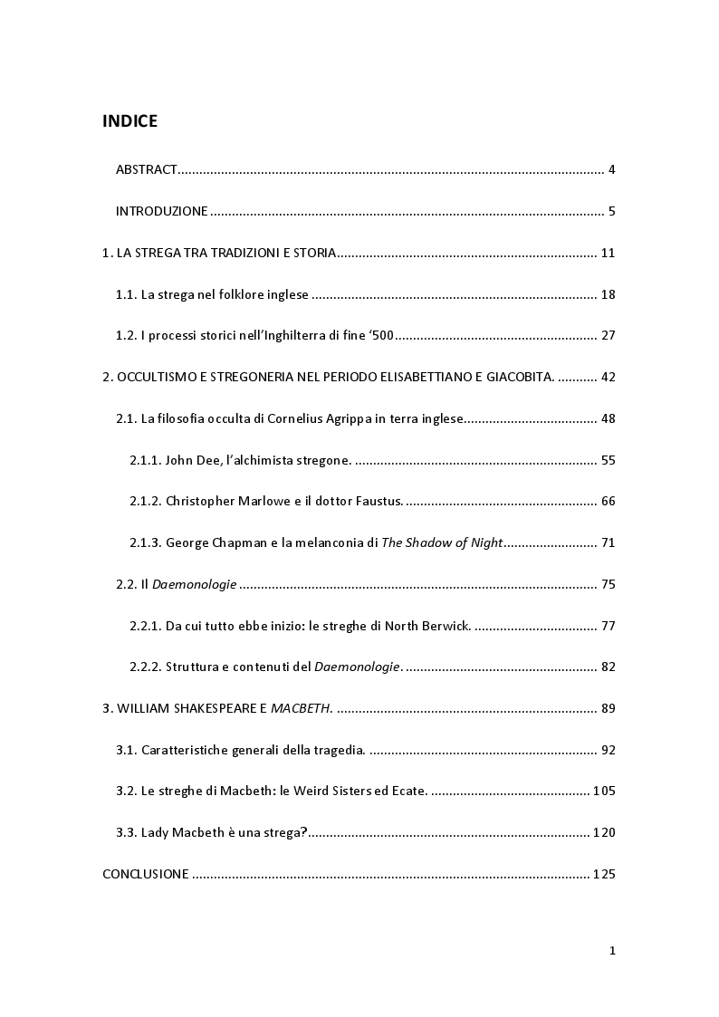 Indice della tesi: Storia e Mitologia della Stregoneria tra le pagine del Macbeth, Pagina 1