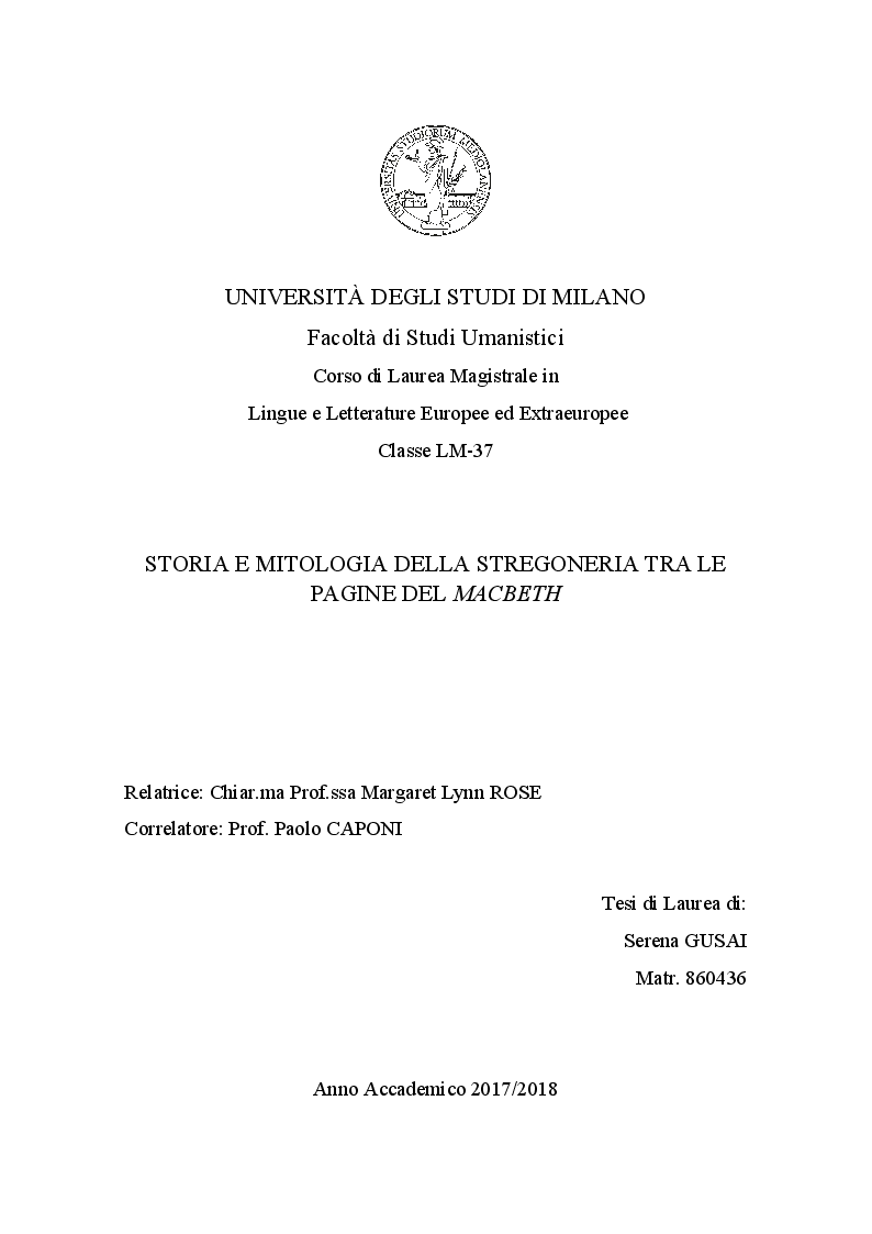 Anteprima della tesi: Storia e Mitologia della Stregoneria tra le pagine del Macbeth, Pagina 1