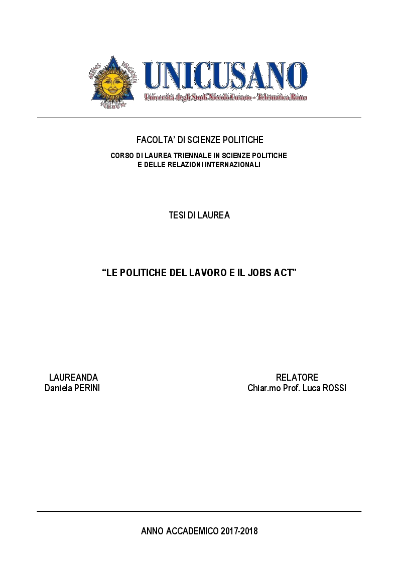 Anteprima della tesi: Le Politiche del lavoro e il Jobs Act, Pagina 1