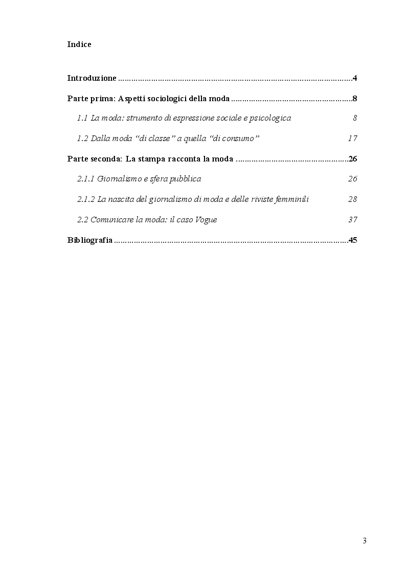 Indice della tesi: Mass moda: dalla moda elitaria alla moda di massa, Pagina 1