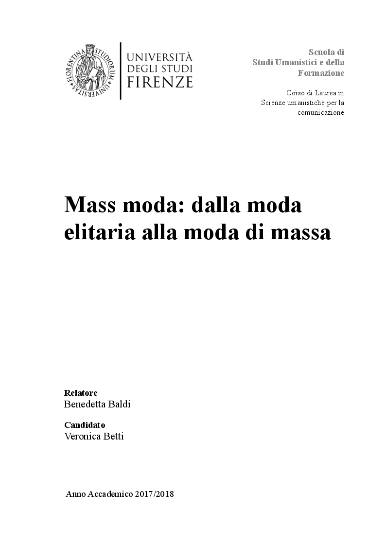Anteprima della tesi: Mass moda: dalla moda elitaria alla moda di massa, Pagina 1