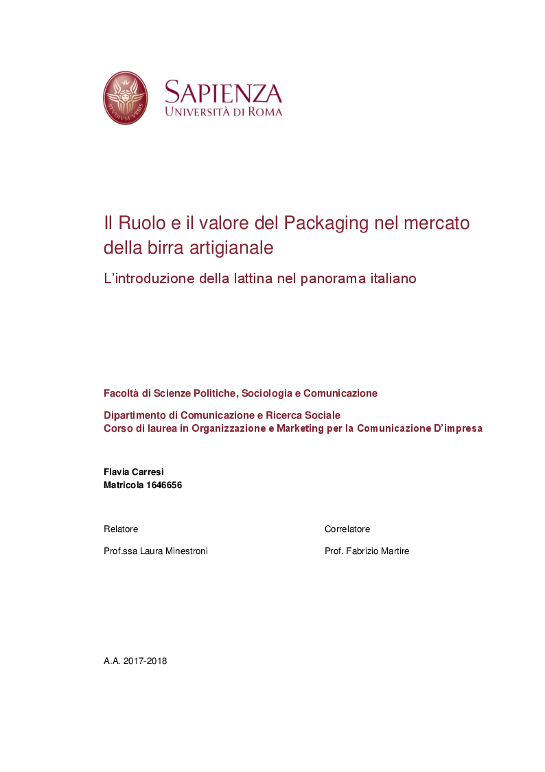 Anteprima della tesi: Il ruolo e il valore del packaging nel mercato della birra artigianale. L'introduzione della lattina nel panorama italiano, Pagina 1
