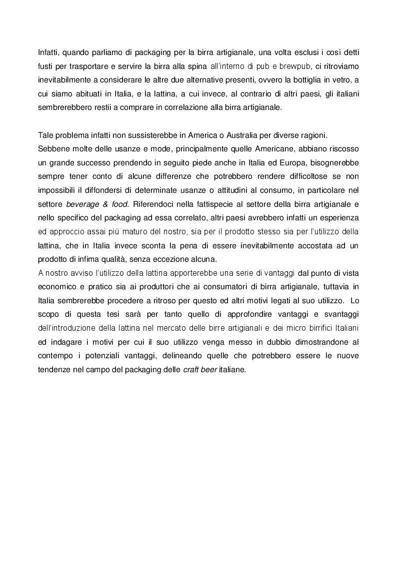 Anteprima della tesi: Il ruolo e il valore del packaging nel mercato della birra artigianale. L'introduzione della lattina nel panorama italiano, Pagina 3