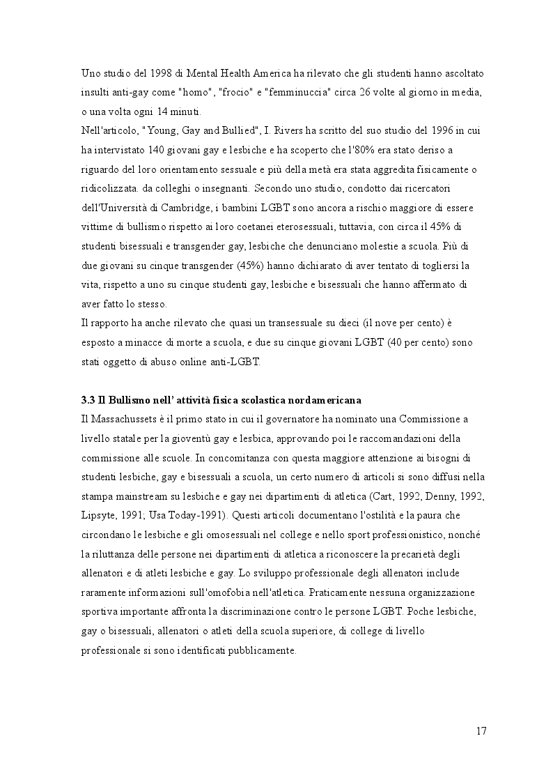 Anteprima della tesi: L’incidenza del bullismo omofobico sul modello sportivo nordamericano, Pagina 3
