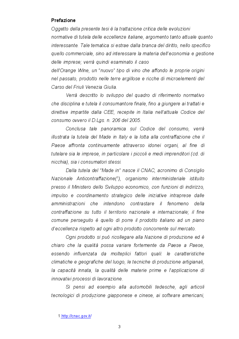 Anteprima della tesi: Il Codice del consumo, la tutela dell'eccellenza italiana e il ''nuovo'' vino Orange, Pagina 3