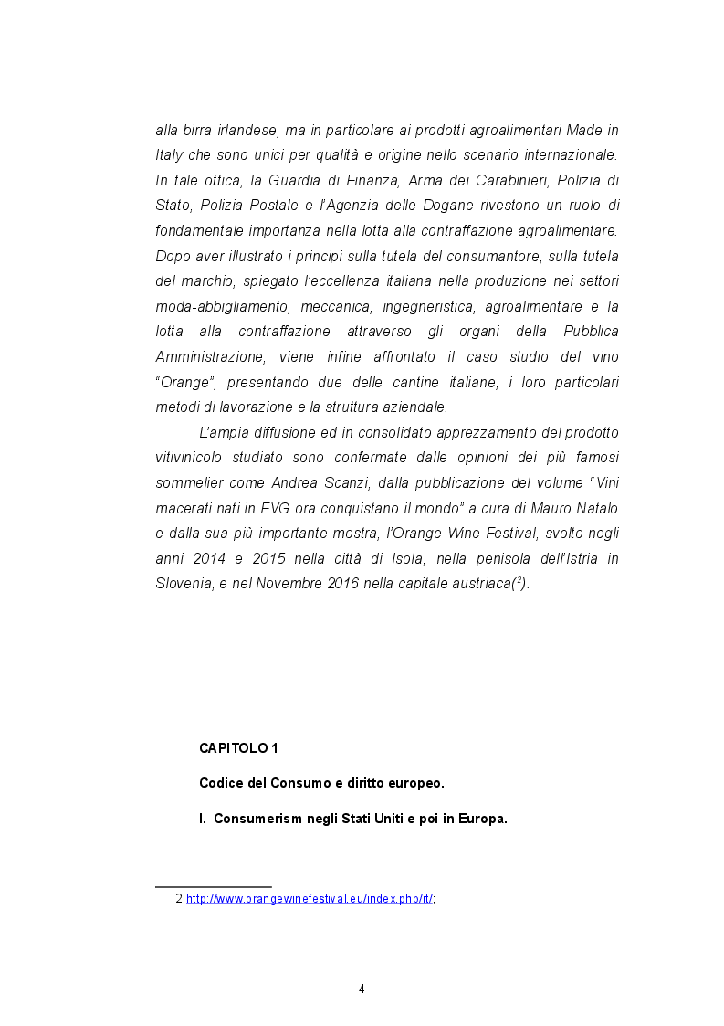 Anteprima della tesi: Il Codice del consumo, la tutela dell'eccellenza italiana e il ''nuovo'' vino Orange, Pagina 4