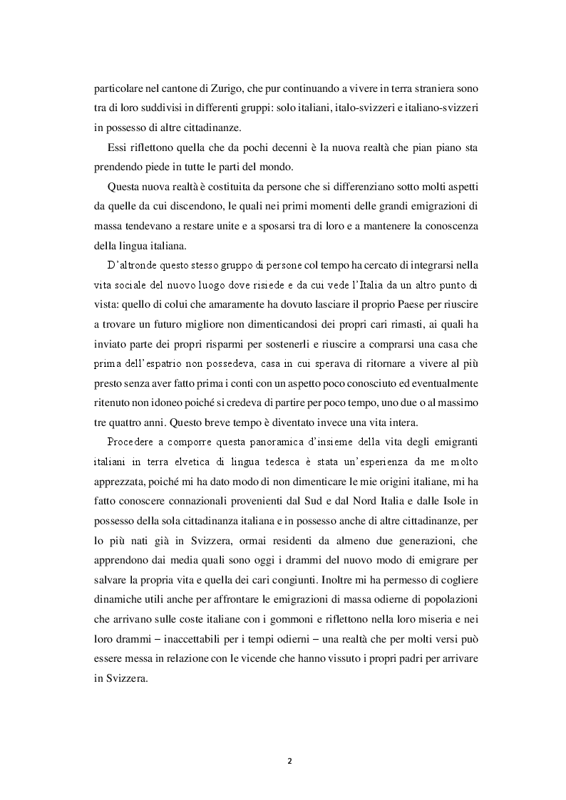 Anteprima della tesi: Italiana, Svizzera, Italo-svizzera Un'analisi della cittadinanza della comunità di emigranti italiani attraverso i registri di cittadinanza del Consolato Generale d'Italia di Zurigo (1975 - 2015), Pagina 3