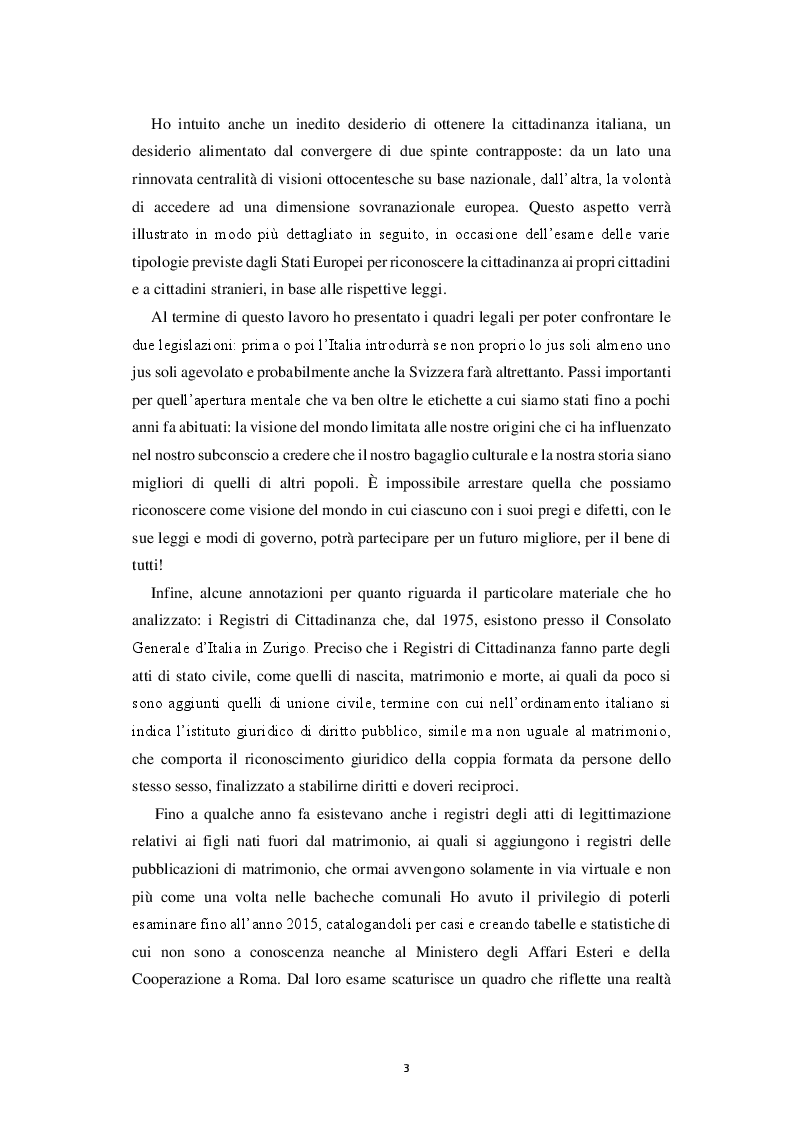 Anteprima della tesi: Italiana, Svizzera, Italo-svizzera Un'analisi della cittadinanza della comunità di emigranti italiani attraverso i registri di cittadinanza del Consolato Generale d'Italia di Zurigo (1975 - 2015), Pagina 4