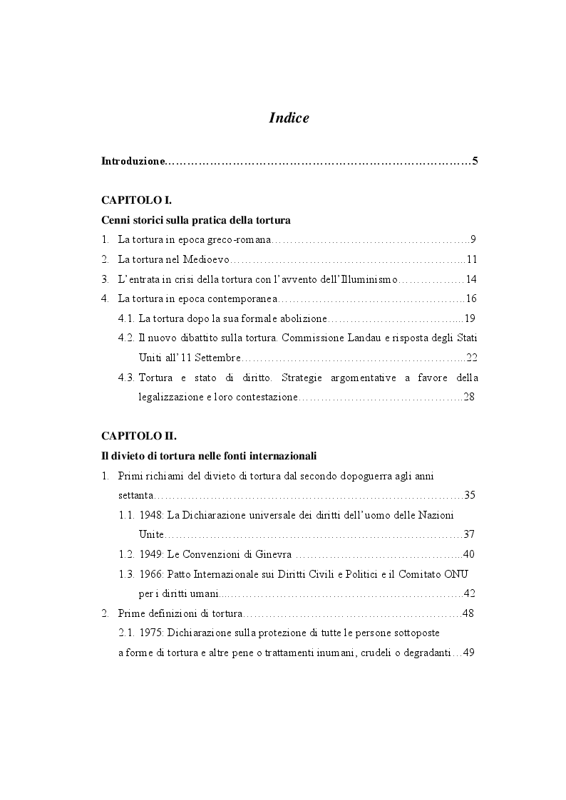 Indice della tesi: IL DELITTO DI TORTURA - Processo storico e analisi critica di una fattispecie di reato a lungo attesa, Pagina 1