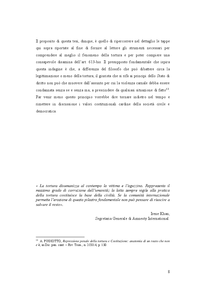Anteprima della tesi: IL DELITTO DI TORTURA - Processo storico e analisi critica di una fattispecie di reato a lungo attesa, Pagina 5