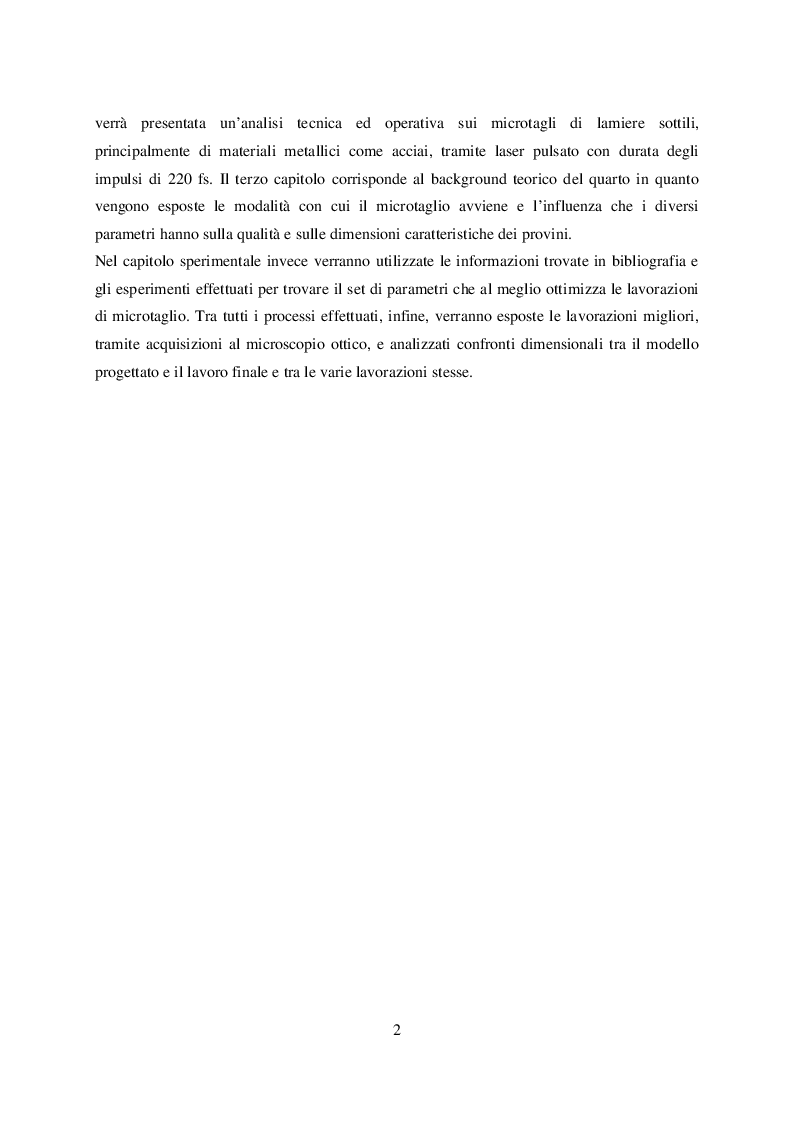 Anteprima della tesi: Microtaglio di lamiere sottili con laser al femtosecondo, Pagina 3