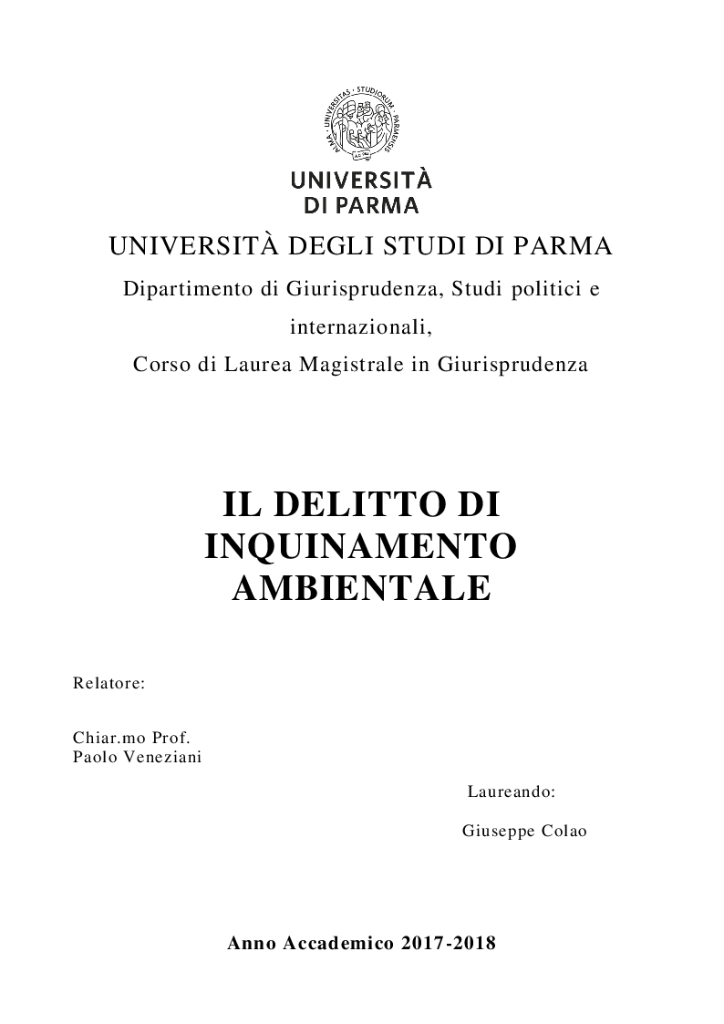Anteprima della tesi: Il delitto di inquinamento ambientale, Pagina 1