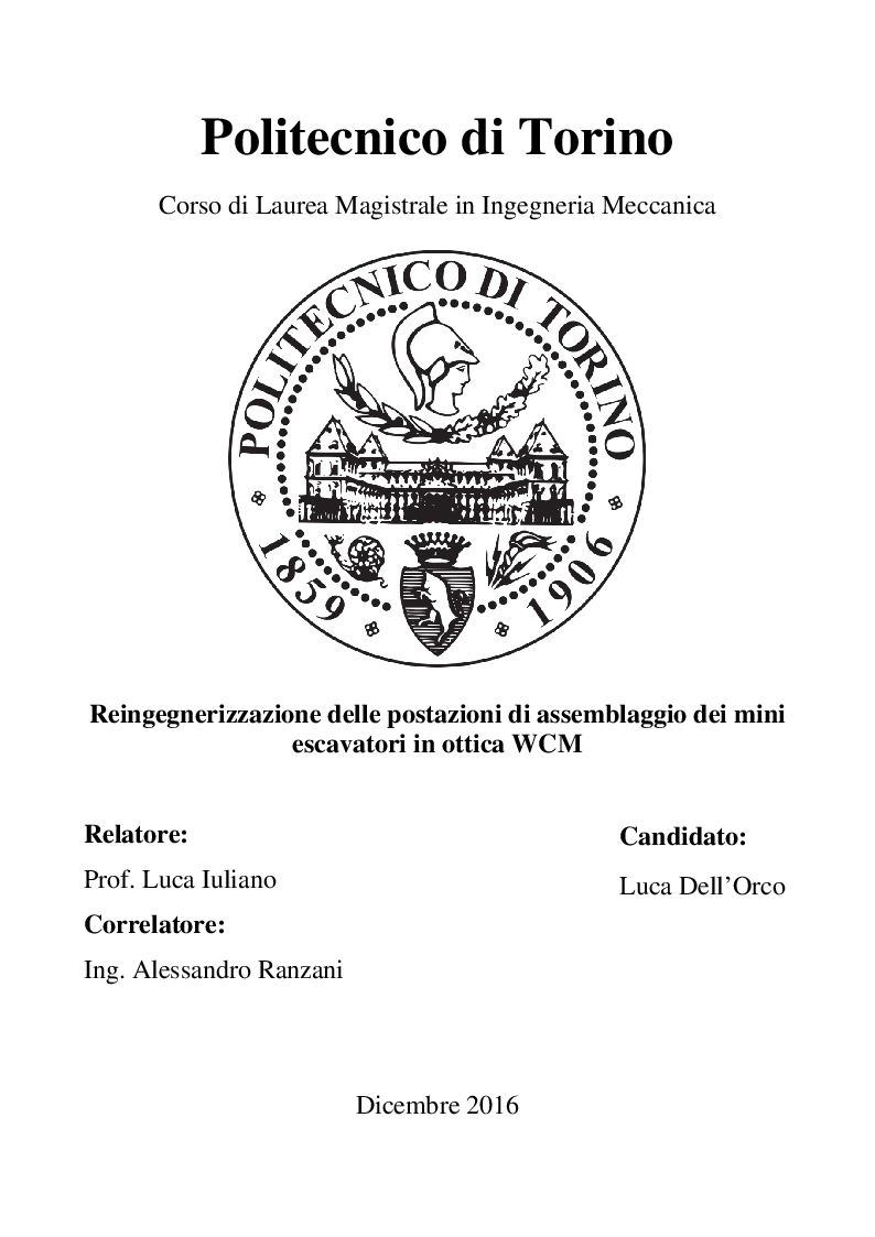 Anteprima della tesi: Reingegnerizzazione delle postazioni di assemblaggio dei mini escavatori in ottica WCM, Pagina 1