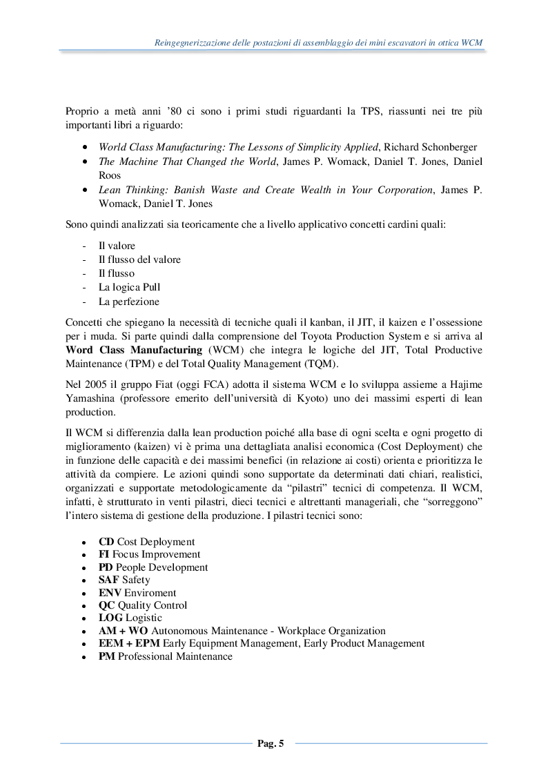 Anteprima della tesi: Reingegnerizzazione delle postazioni di assemblaggio dei mini escavatori in ottica WCM, Pagina 3