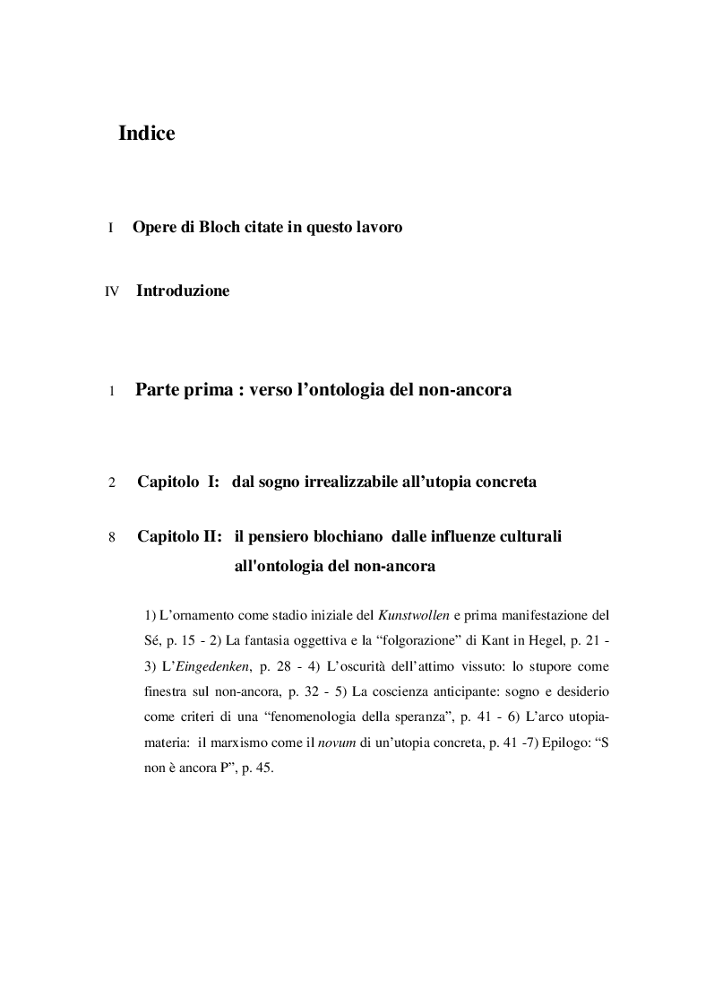 Indice della tesi: Ernst Bloch: Musica e Ontologia del non-ancora, Pagina 1