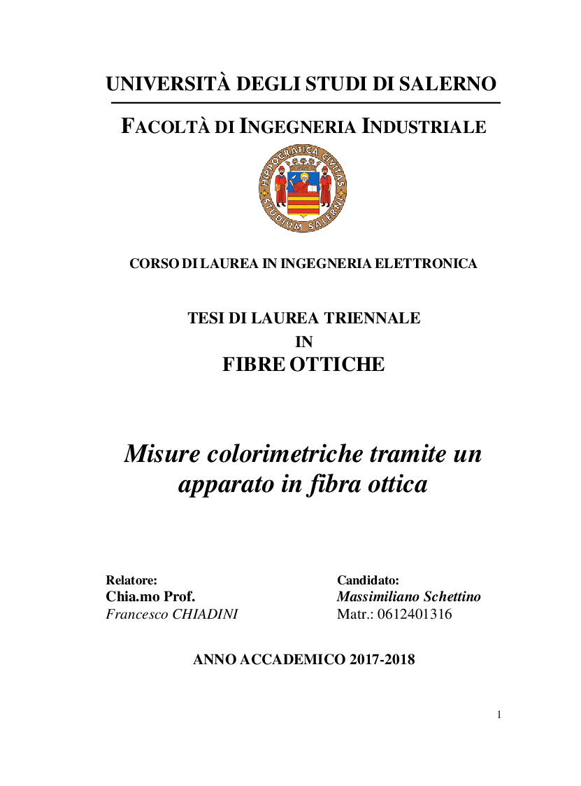 Anteprima della tesi: Misure colorimetriche tramite un apparato in fibra ottica, Pagina 1
