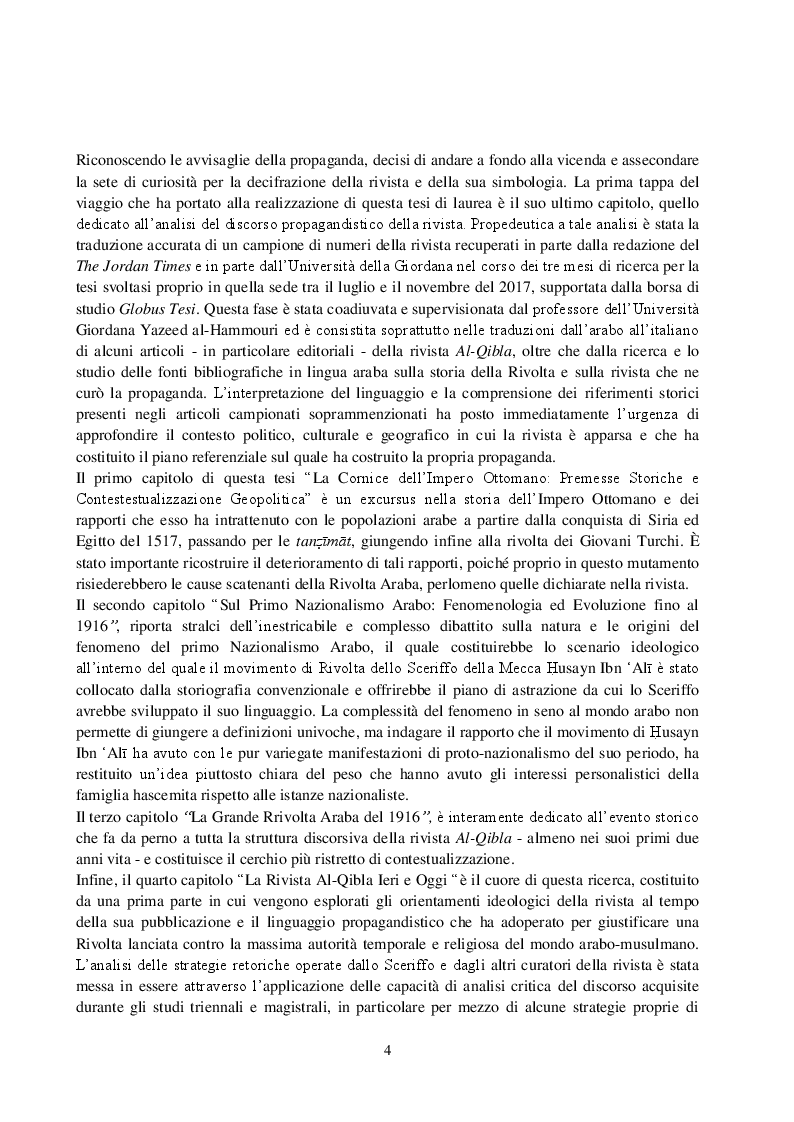 Anteprima della tesi: La Rivista Al-Qibla. La propaganda Hascemita dal Nazionalismo Arabo al patriottismo giordano, Pagina 3
