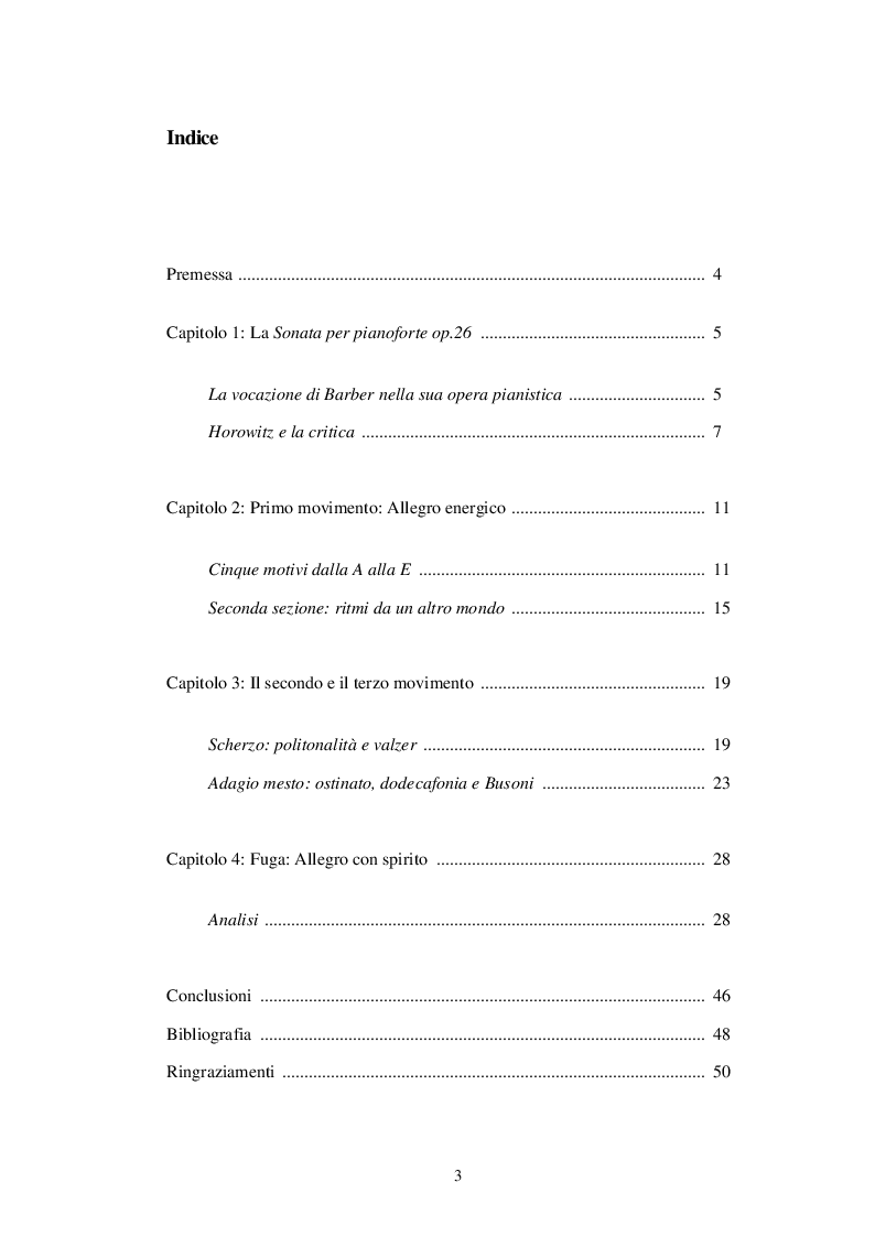 Indice della tesi: La confluenza di linguaggi nella Sonata per pianoforte di Samuel Barber, Pagina 1