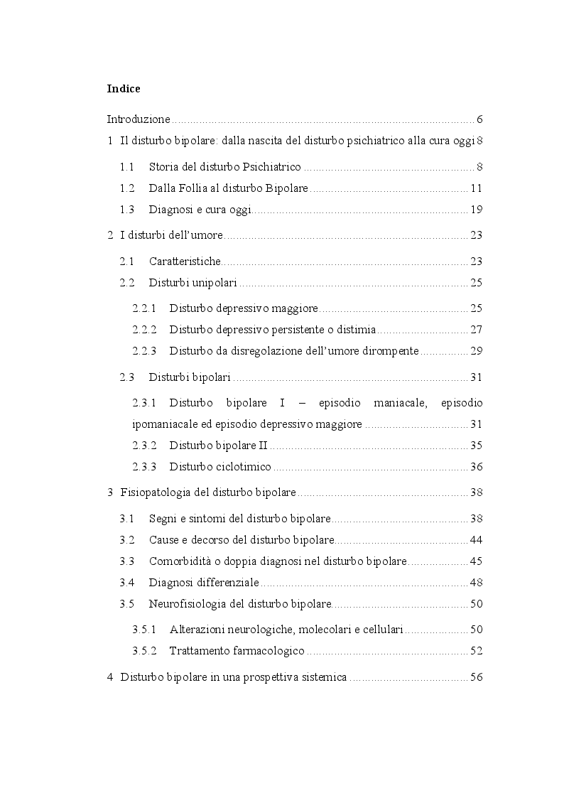 Indice della tesi: Il disturbo bipolare in una prospettiva sistemica, Pagina 1