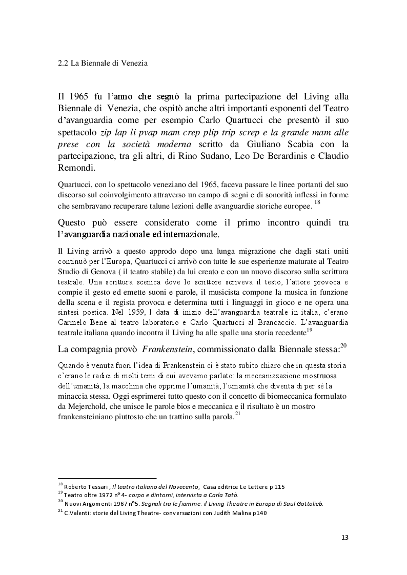 Estratto dalla tesi: Cronache Italiane del Living Theatre