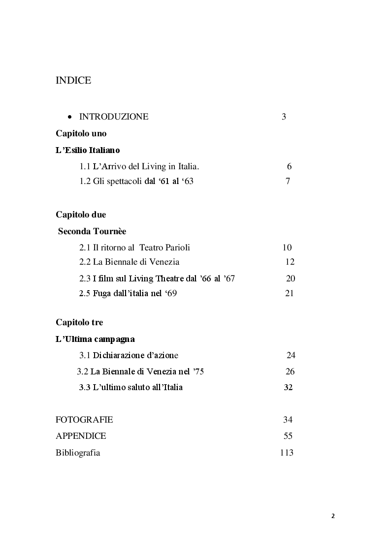 Indice della tesi: Cronache Italiane del Living Theatre, Pagina 1