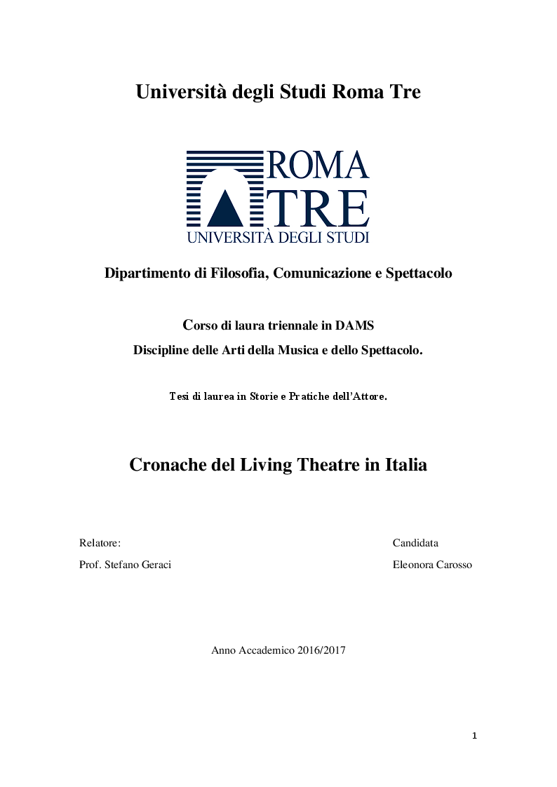Anteprima della tesi: Cronache Italiane del Living Theatre, Pagina 1