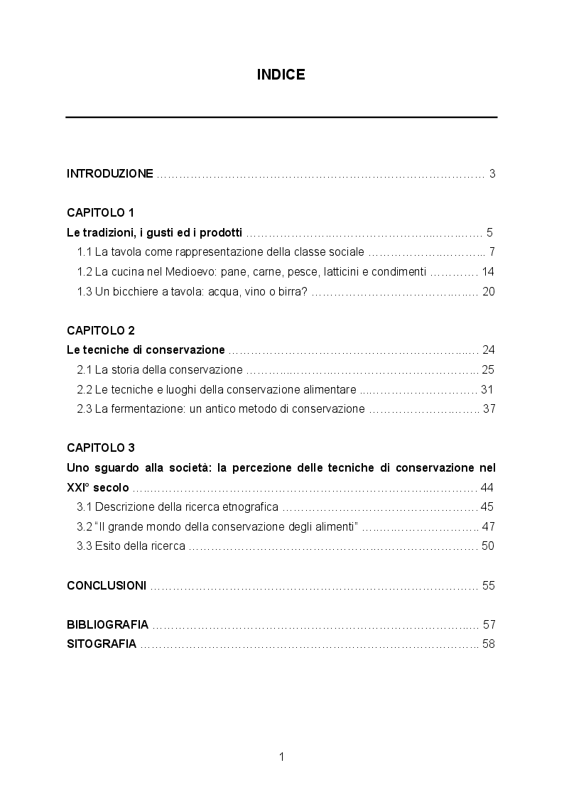Indice della tesi: Il cibo è cultura e specchio di una società, Pagina 1
