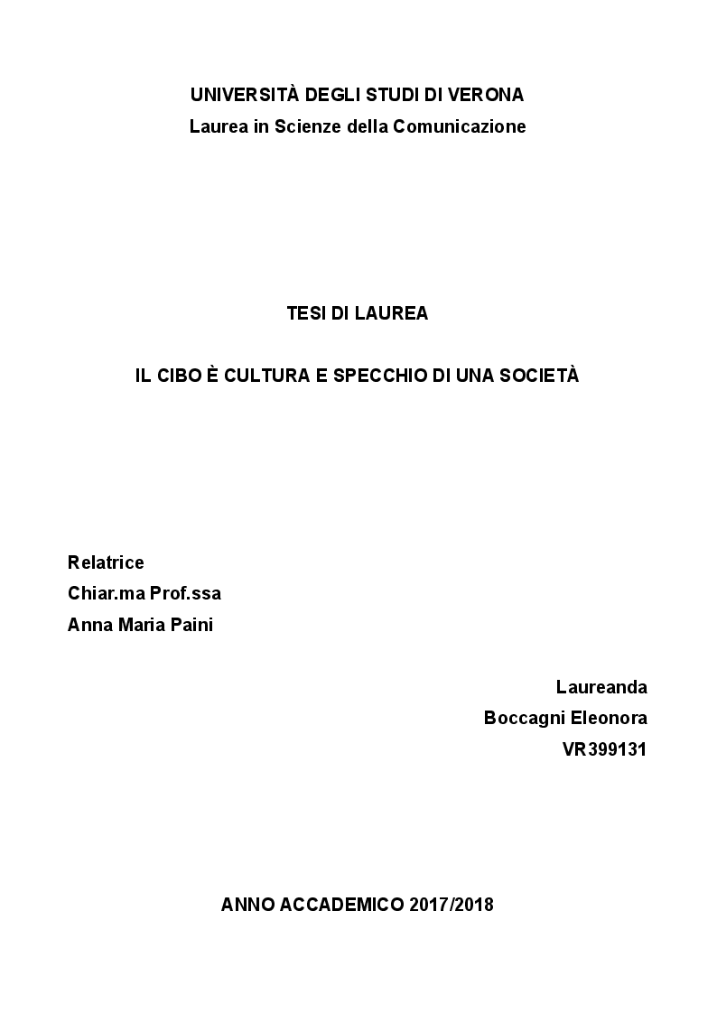 Anteprima della tesi: Il cibo è cultura e specchio di una società, Pagina 1