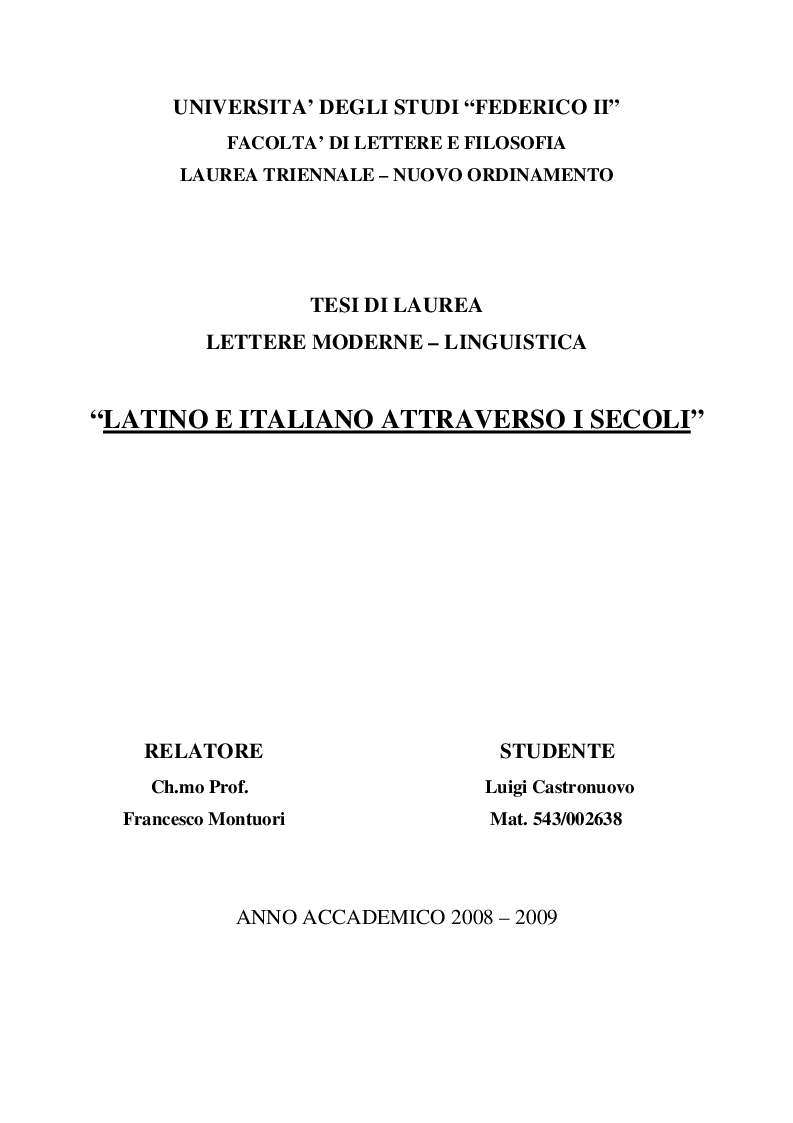 Anteprima della tesi: Latino e italiano attraverso i secoli, Pagina 1