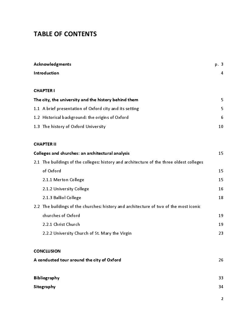 Indice della tesi: Oxford: a walk across the city of Dreaming Spires, Pagina 1