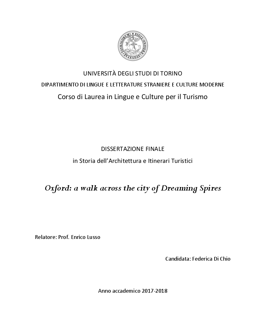 Anteprima della tesi: Oxford: a walk across the city of Dreaming Spires, Pagina 1