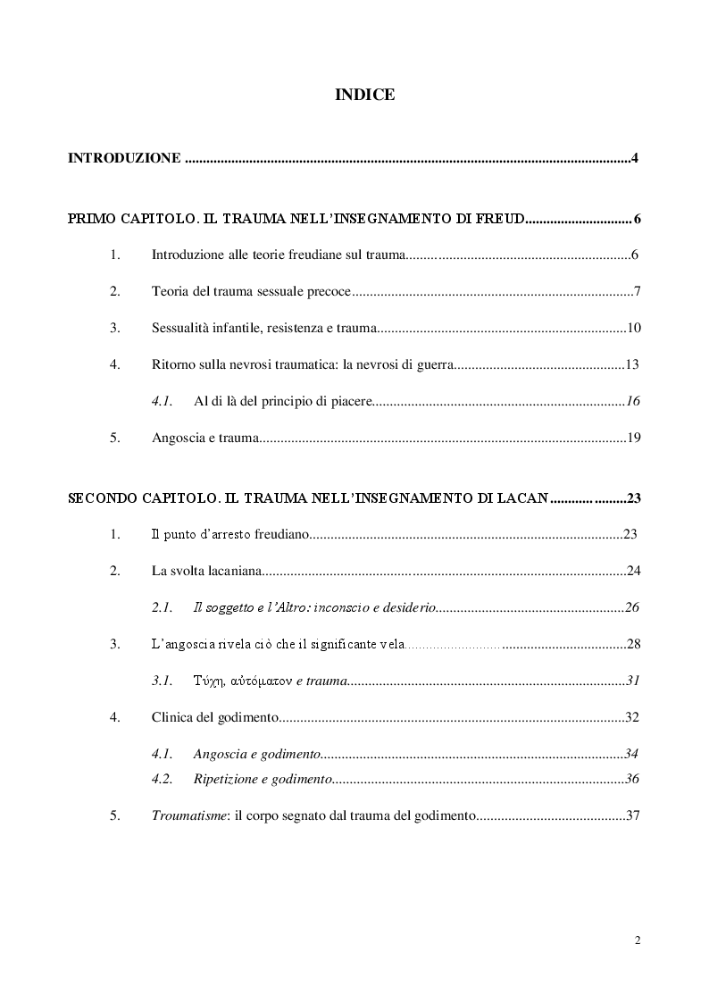 Indice della tesi: Traum(a), Pagina 1
