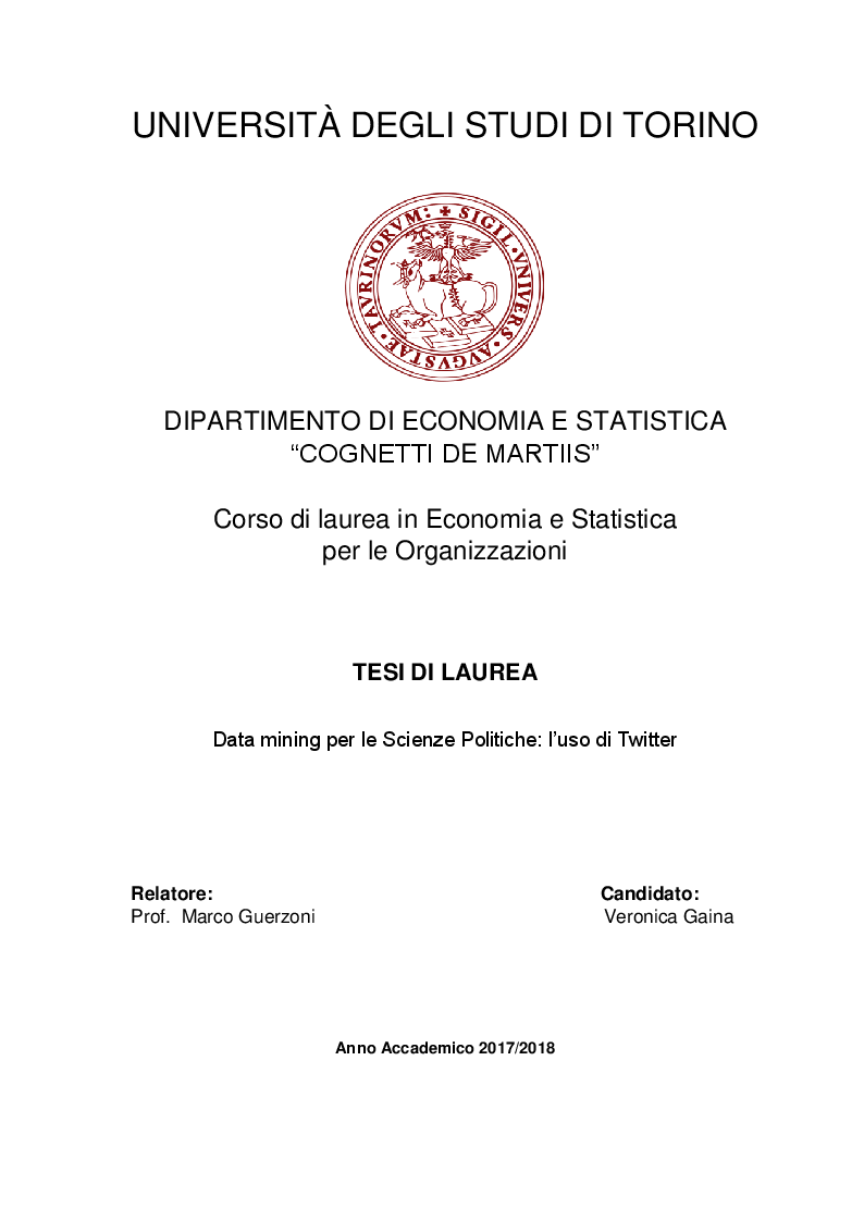Anteprima della tesi: Data Mining per le Scienze Politiche: l'uso di Twitter, Pagina 1