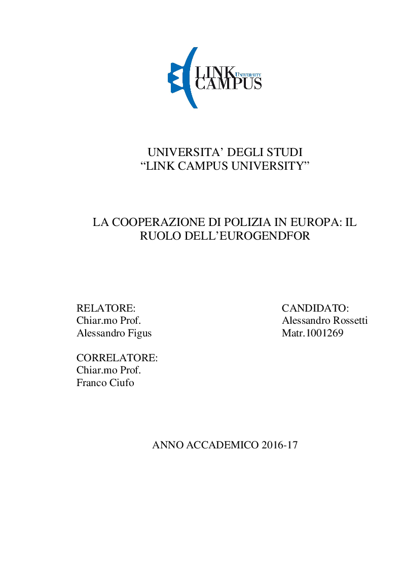 Anteprima della tesi: La cooperazione di polizia in Europa: il ruolo dell'EUROGENDFOR, Pagina 1