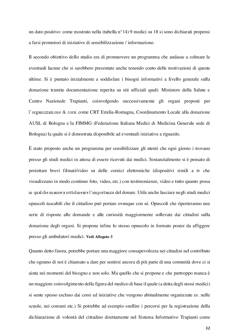 Estratto dalla tesi: L'informazione e la formazione ai medici di medicina generale sull'espressione di volontà nella donazione di organi e tessuti. Uno studio descrittivo.
