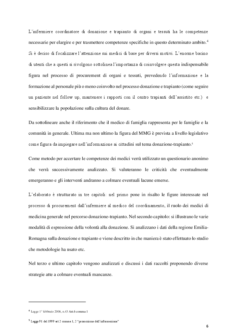 Anteprima della tesi: L'informazione e la formazione ai medici di medicina generale sull'espressione di volontà nella donazione di organi e tessuti. Uno studio descrittivo., Pagina 3