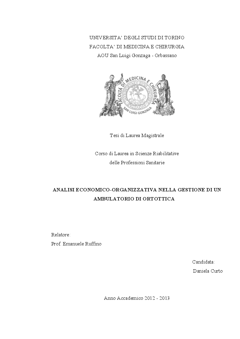 Anteprima della tesi: Analisi economico-organizzativa nella gestione di un ambulatorio di ortottica, Pagina 1